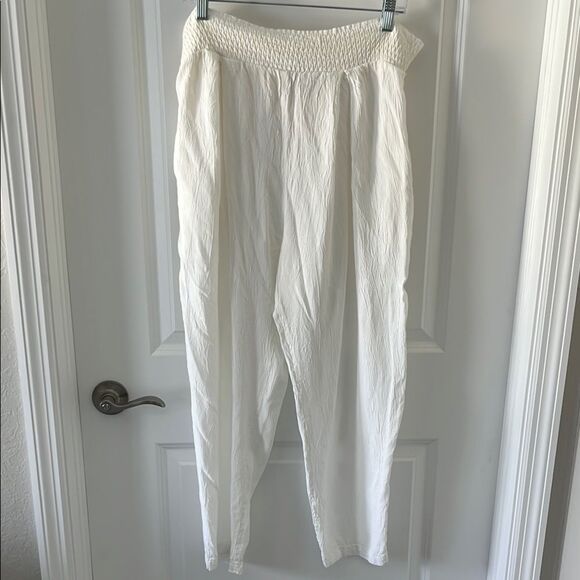 Eileen Fisher Cream Smocked Waist Pants RARE VTG SZ M/L - Picture 1 of 9